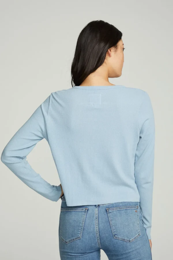 Clearance Long Sleeve Button Down Semi Cropped Tee Women Tops
