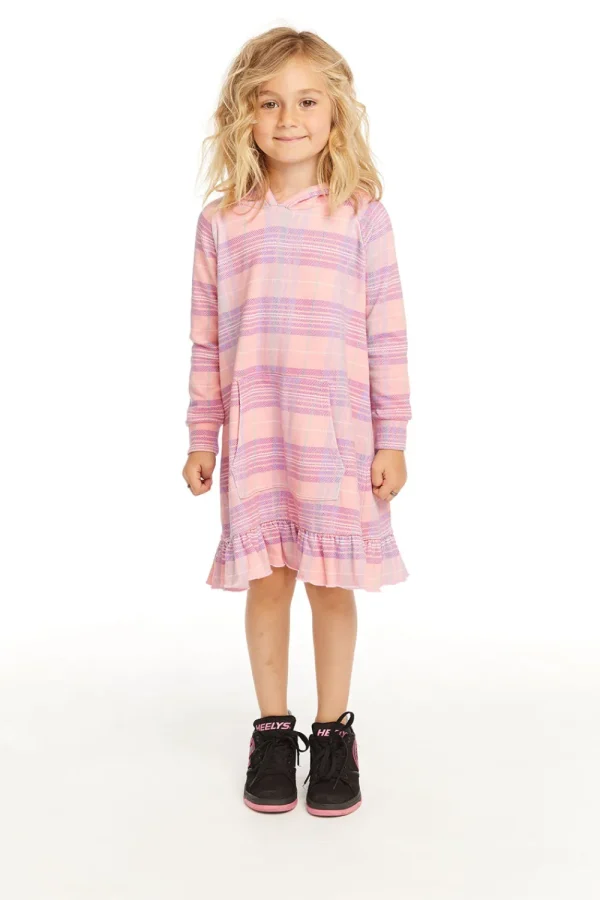 New Long Sleeve Cotton Candy Plaid Dress Kids Girls