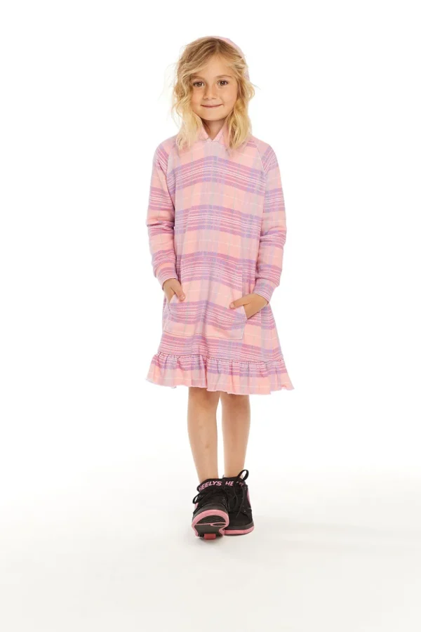 New Long Sleeve Cotton Candy Plaid Dress Kids Girls