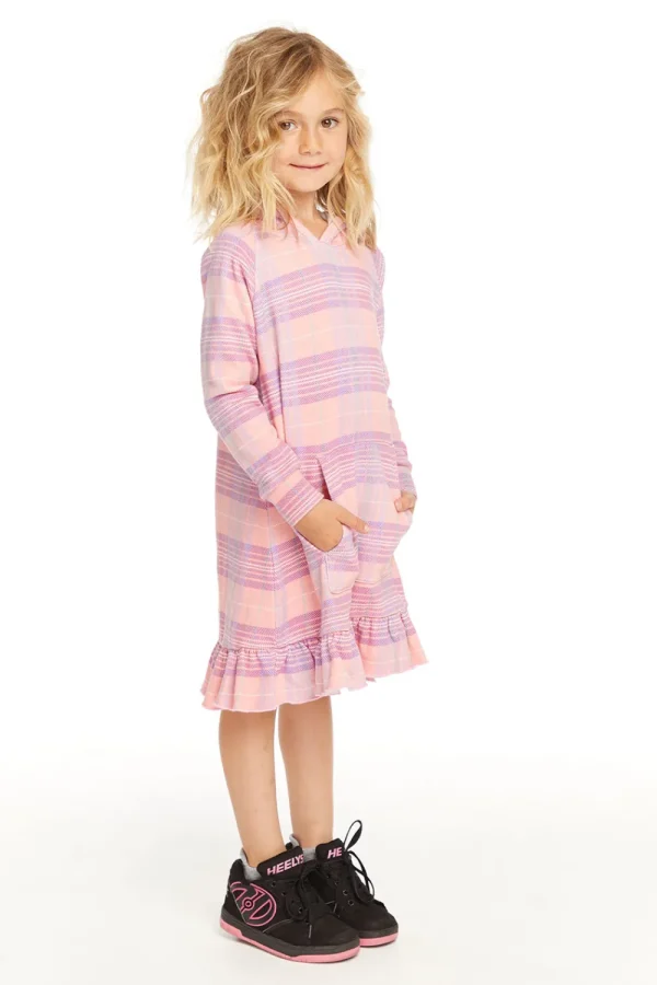 New Long Sleeve Cotton Candy Plaid Dress Kids Girls