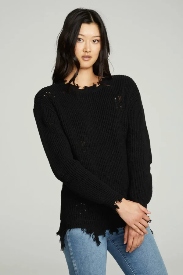 Fashion Long Sleeve Crew Neck Deconstructed Sweater Pullover Women Outerwear | Tops