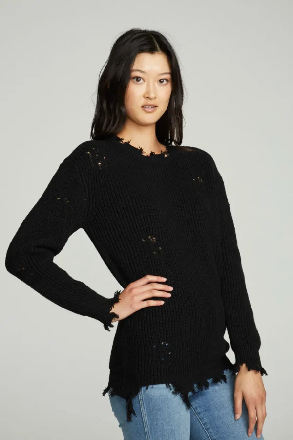 Fashion Long Sleeve Crew Neck Deconstructed Sweater Pullover Women Outerwear | Tops