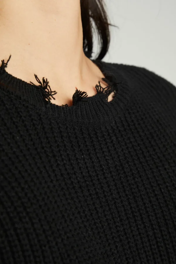 Fashion Long Sleeve Crew Neck Deconstructed Sweater Pullover Women Outerwear | Tops