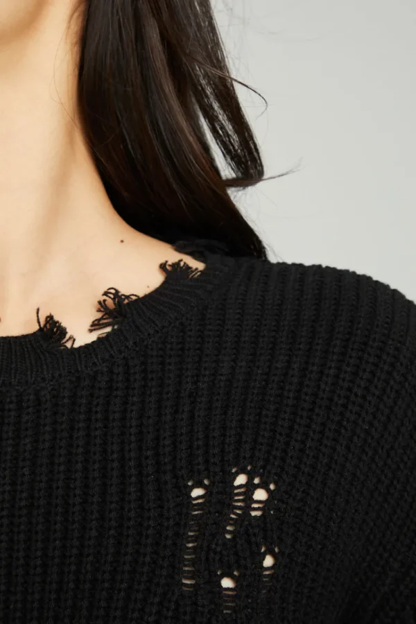 Fashion Long Sleeve Crew Neck Deconstructed Sweater Pullover Women Outerwear | Tops