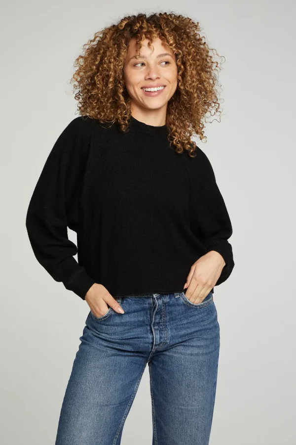 Discount Long Sleeve Cropped Mock Neck Raglan Tee Women Tops