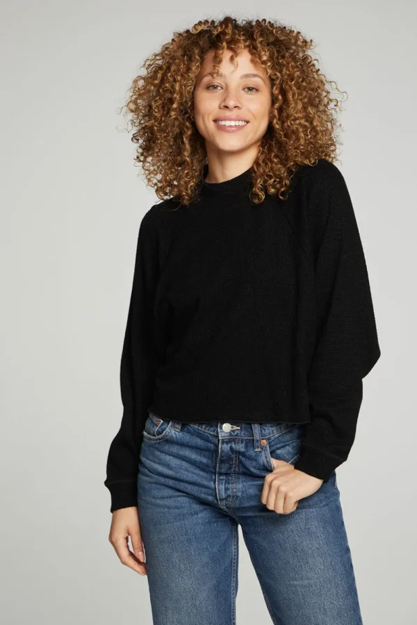 Discount Long Sleeve Cropped Mock Neck Raglan Tee Women Tops