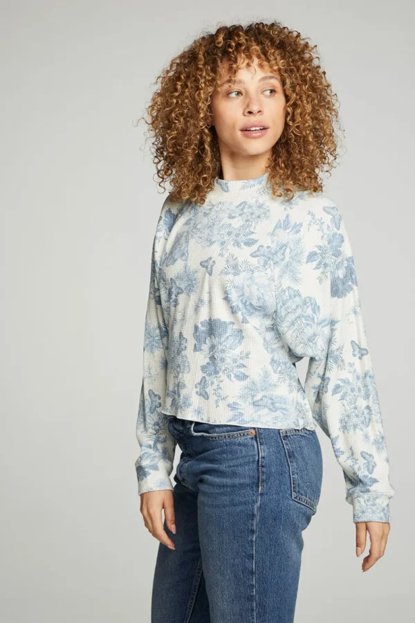 Online Long Sleeve Cropped Mock Neck Raglan Tee Women Tops