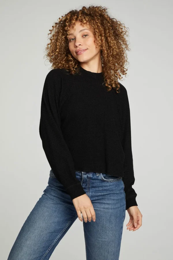 Discount Long Sleeve Cropped Mock Neck Raglan Tee Women Tops