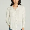 Cheap Long Sleeve Drop Shoulder Hi Lo Button Down Shirttail Tunic Women Tops