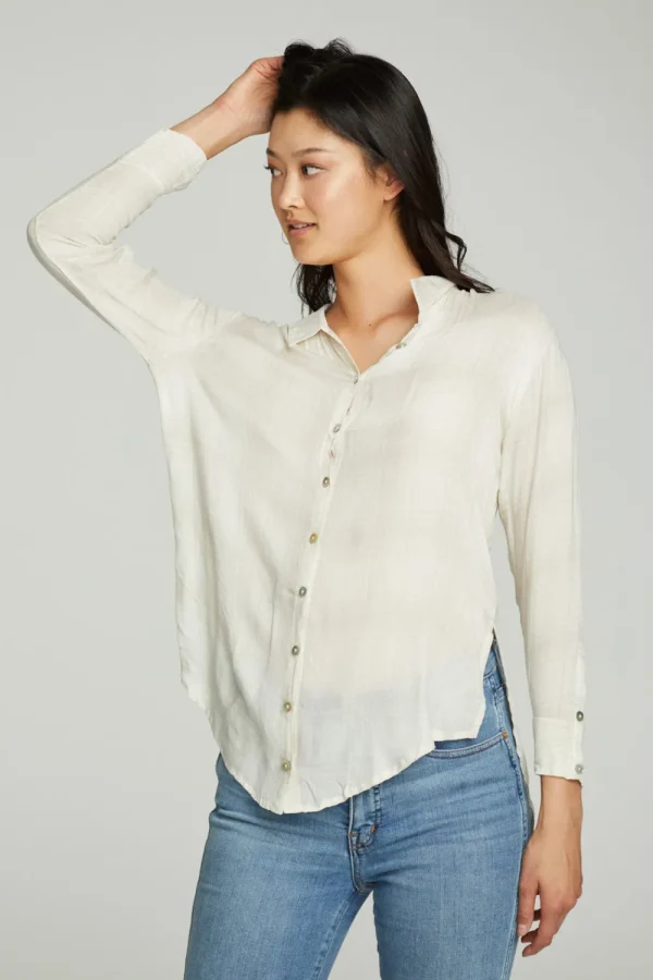 Cheap Long Sleeve Drop Shoulder Hi Lo Button Down Shirttail Tunic Women Tops