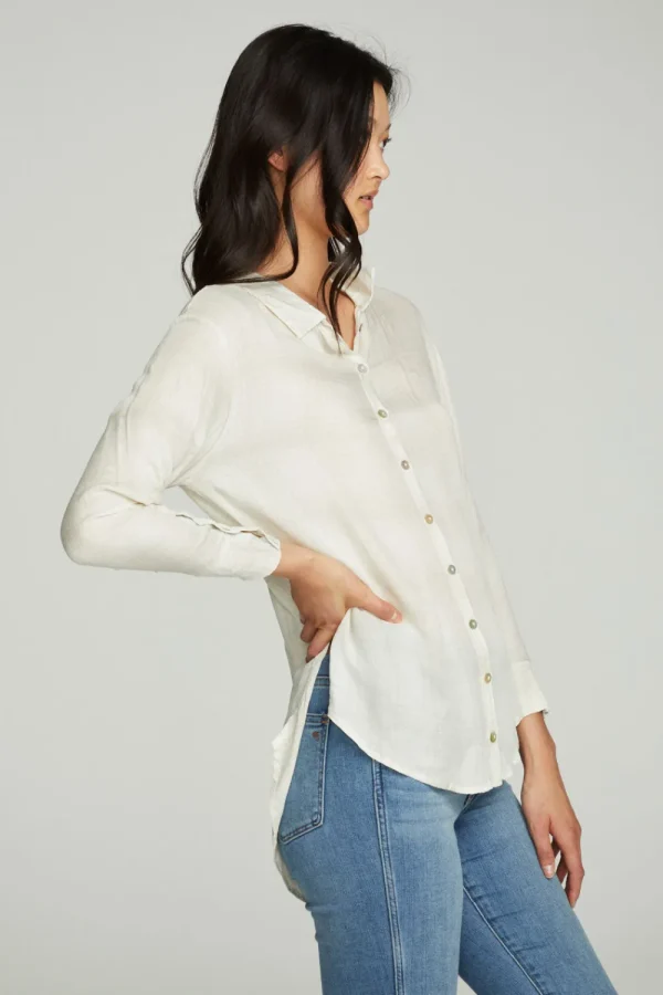 Cheap Long Sleeve Drop Shoulder Hi Lo Button Down Shirttail Tunic Women Tops