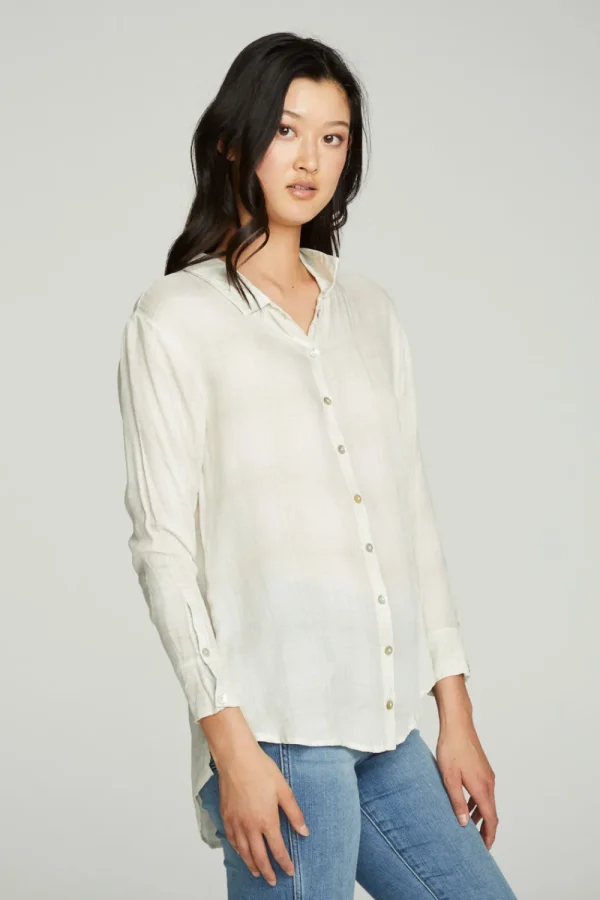 Cheap Long Sleeve Drop Shoulder Hi Lo Button Down Shirttail Tunic Women Tops