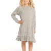 Online Long Sleeve Gravel Grey Hooded Ruffle Hem Dress Kids Girls