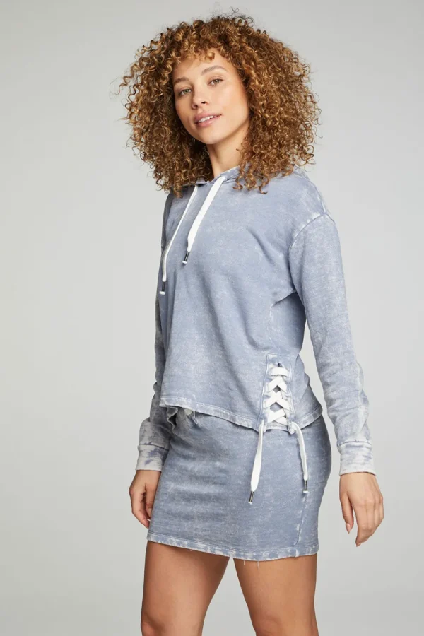 Online Long Sleeve Hoodie With Lace Up Sides Women Outerwear | Tops