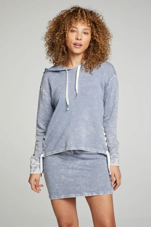 Online Long Sleeve Hoodie With Lace Up Sides Women Outerwear | Tops