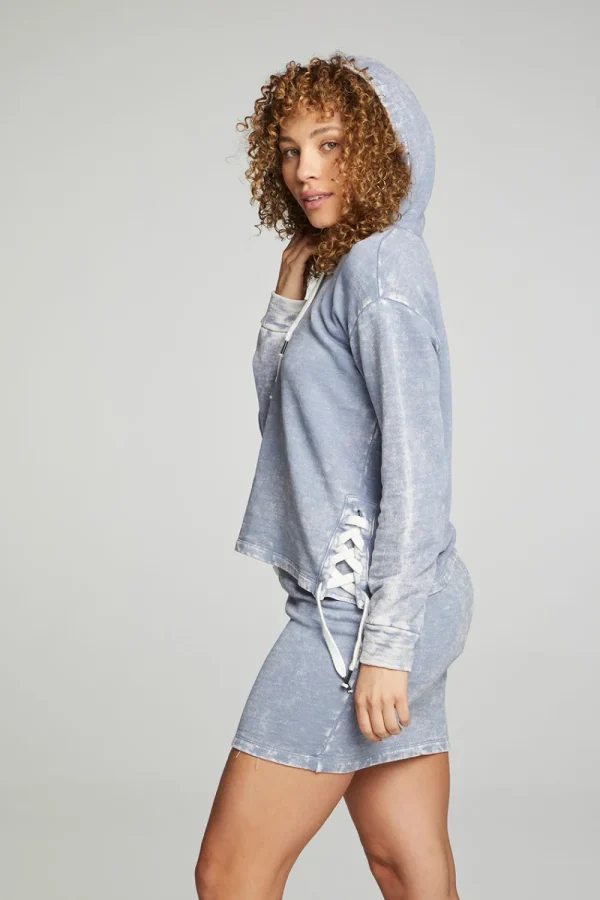 Online Long Sleeve Hoodie With Lace Up Sides Women Outerwear | Tops