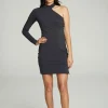 Discount Long Sleeve One Shoulder Mock Neck Dress With Side Slit Women Dresses
