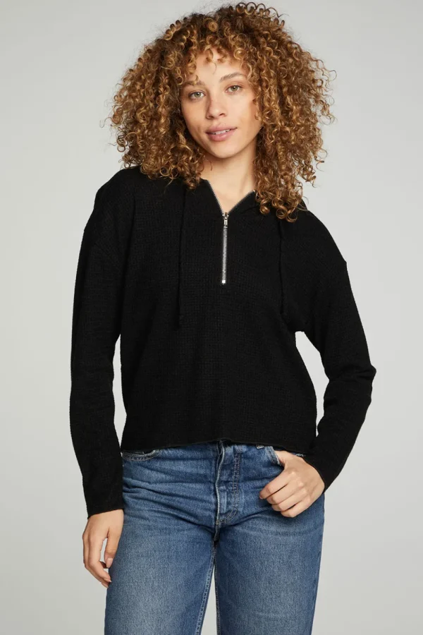 Store Long Sleeve Semi Cropped Zip Front Hoodie Women Outerwear | Tops