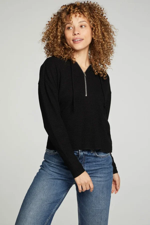 Store Long Sleeve Semi Cropped Zip Front Hoodie Women Outerwear | Tops