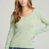 Cheap Long Sleeve Shirred V-back Tee Women Tops