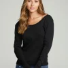 Discount Long Sleeve Shirred V-back Tee Women Tops