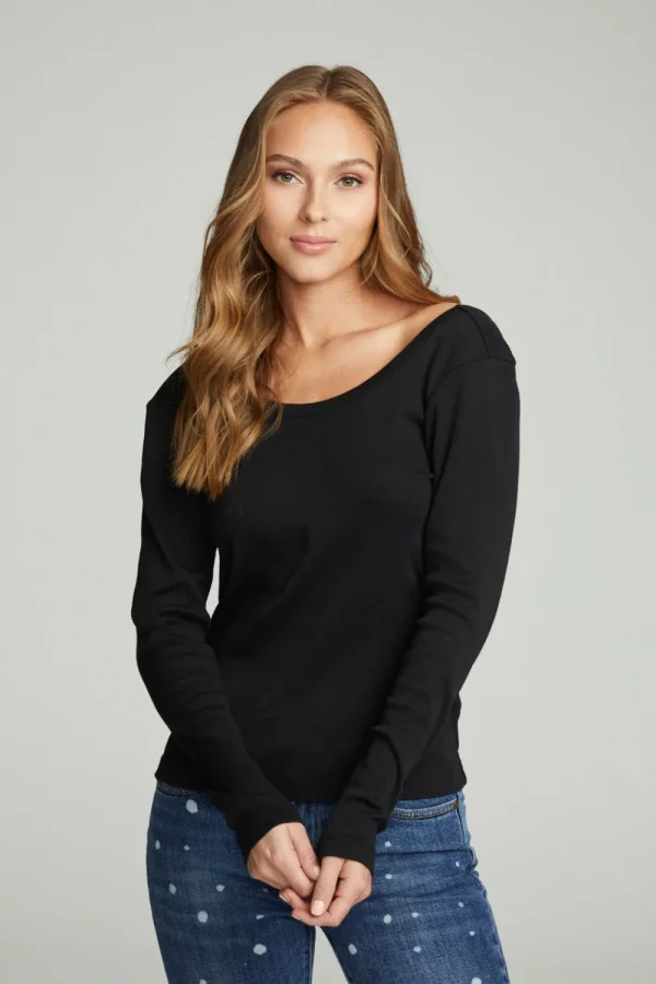 Discount Long Sleeve Shirred V-back Tee Women Tops