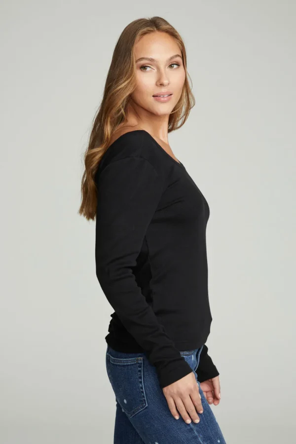 Discount Long Sleeve Shirred V-back Tee Women Tops