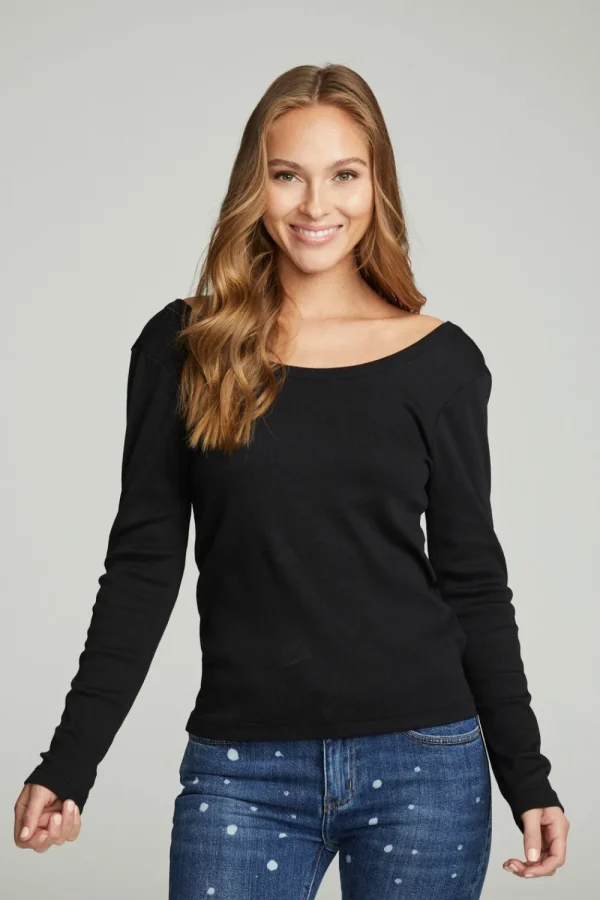 Discount Long Sleeve Shirred V-back Tee Women Tops