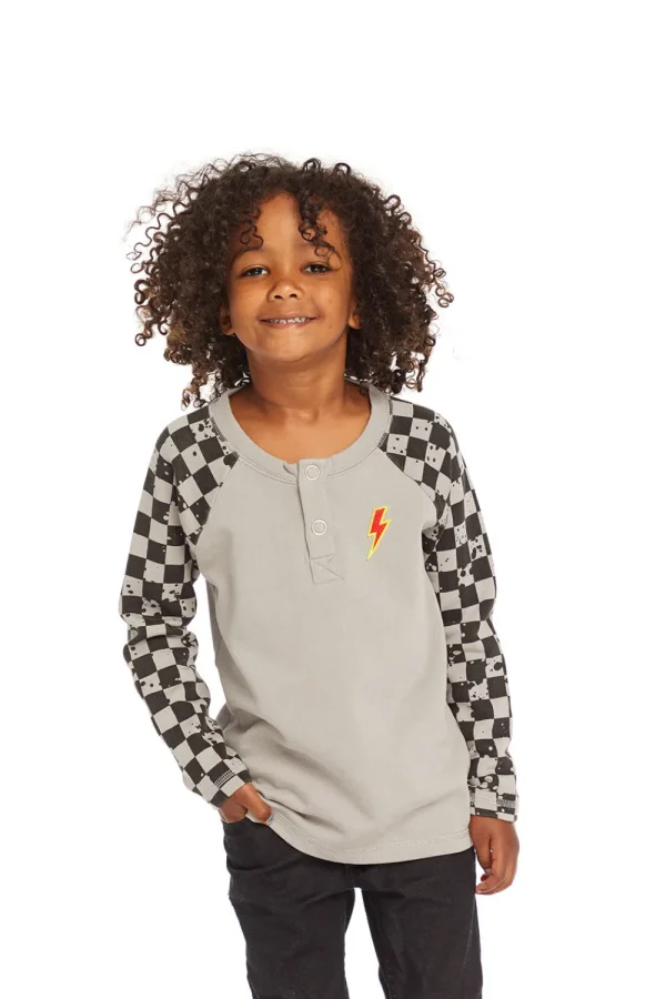 Sale Long Sleeve Splatter Checker Raglan Button Up Henley Kids/BOY Boys
