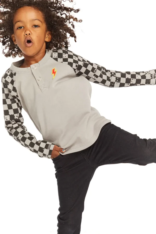 Sale Long Sleeve Splatter Checker Raglan Button Up Henley Kids/BOY Boys