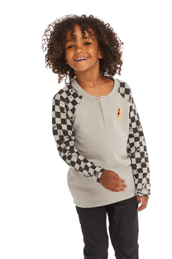 Sale Long Sleeve Splatter Checker Raglan Button Up Henley Kids/BOY Boys
