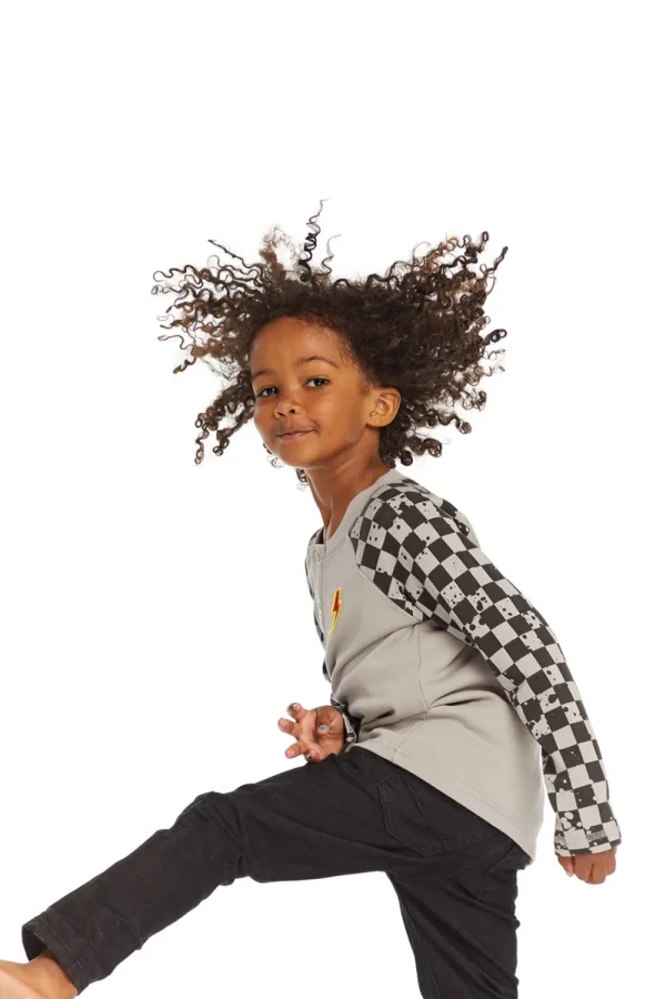 Sale Long Sleeve Splatter Checker Raglan Button Up Henley Kids/BOY Boys