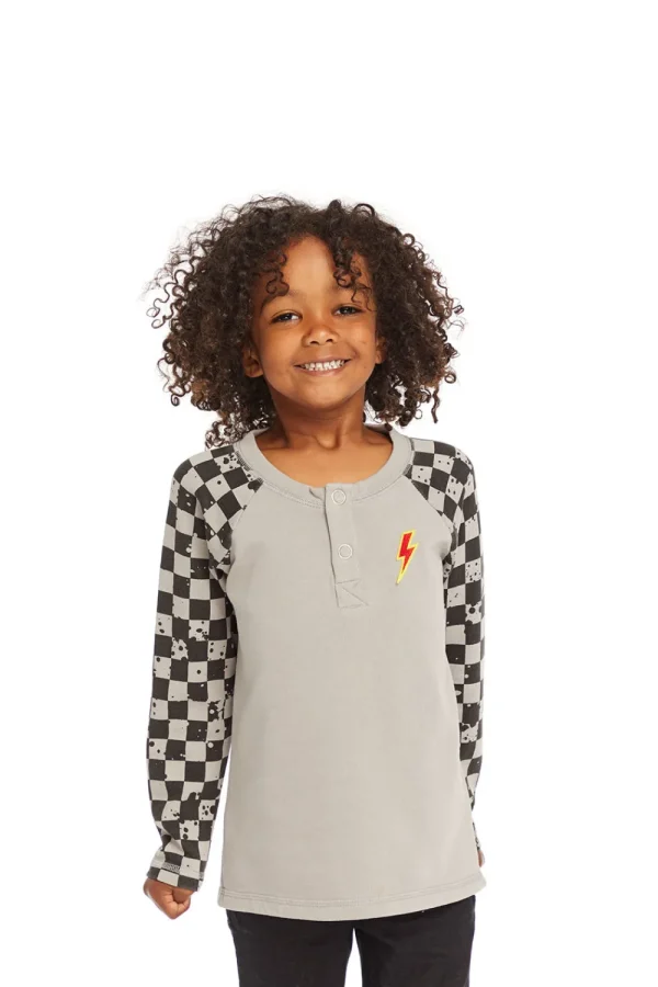 Sale Long Sleeve Splatter Checker Raglan Button Up Henley Kids/BOY Boys
