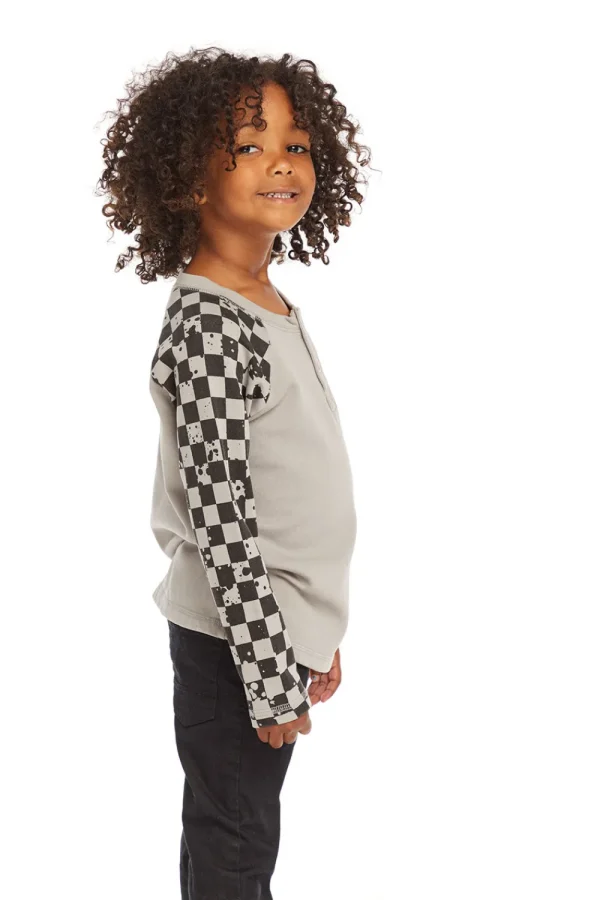 Sale Long Sleeve Splatter Checker Raglan Button Up Henley Kids/BOY Boys
