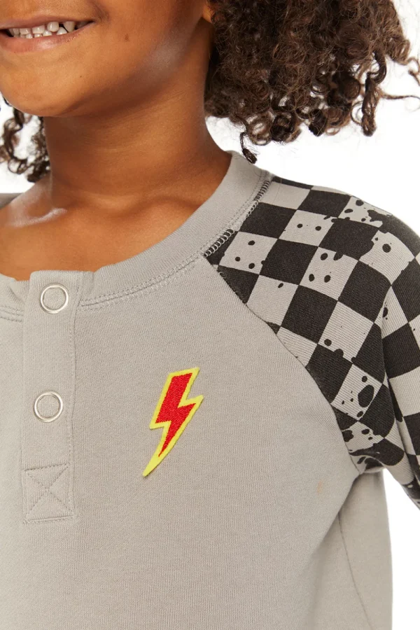Sale Long Sleeve Splatter Checker Raglan Button Up Henley Kids/BOY Boys