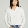 Outlet Long Sleeve Zipper Mock Neck Semi Cropped Tee Women Tops