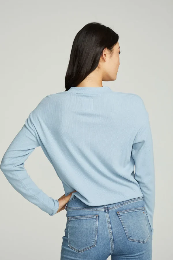 Cheap Long Sleeve Zipper Mock Neck Semi Cropped Tee Women Tops