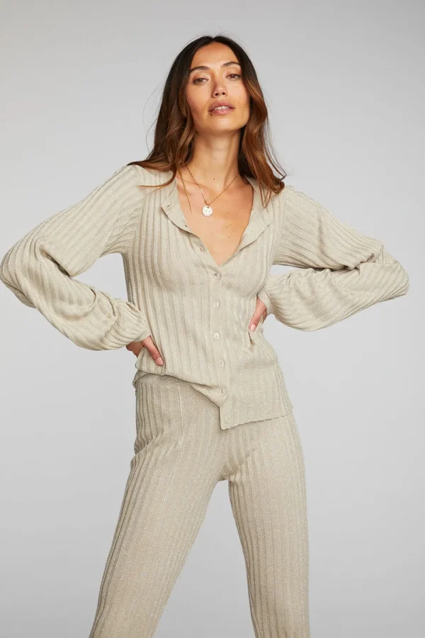 Hot Lurex Rib Knit Long Sleeve Tunic Women Tops