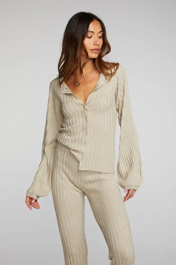 Hot Lurex Rib Knit Long Sleeve Tunic Women Tops