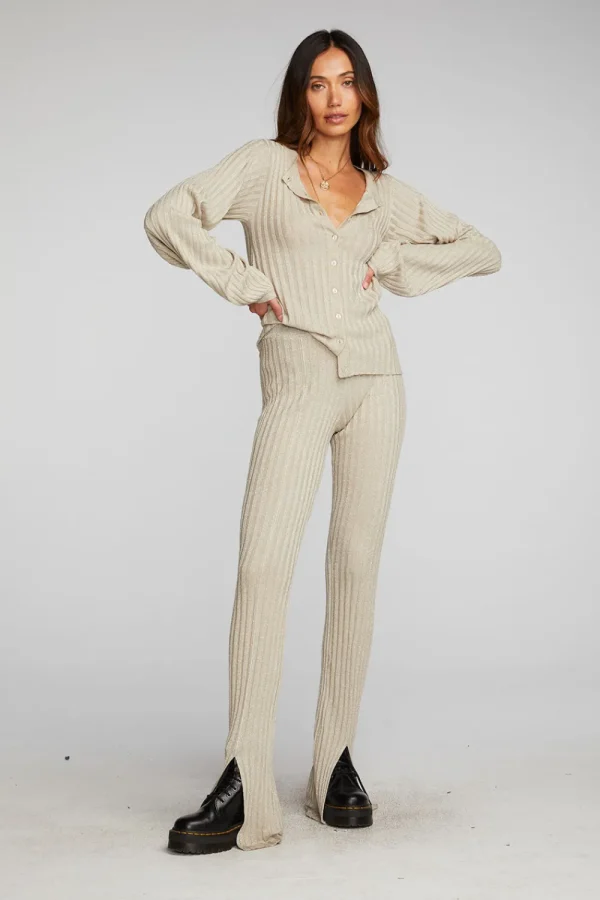 Hot Lurex Rib Knit Long Sleeve Tunic Women Tops