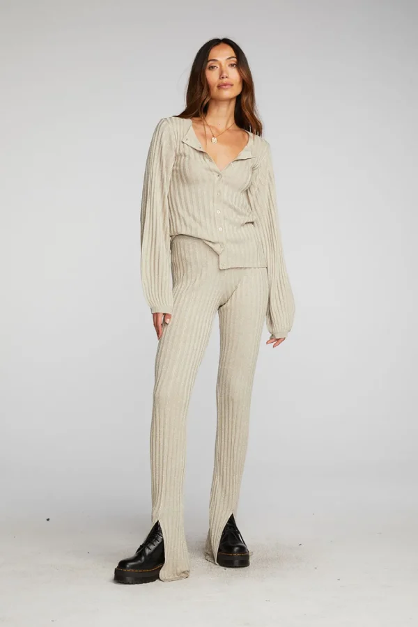 Hot Lurex Rib Knit Long Sleeve Tunic Women Tops