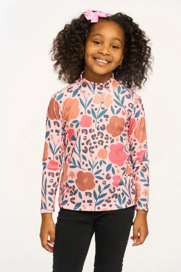 Clearance Lynn Dark Floral & Leopard Print Mock Turtle Neck Kids Girls