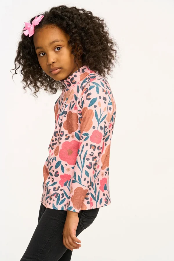 Clearance Lynn Dark Floral & Leopard Print Mock Turtle Neck Kids Girls