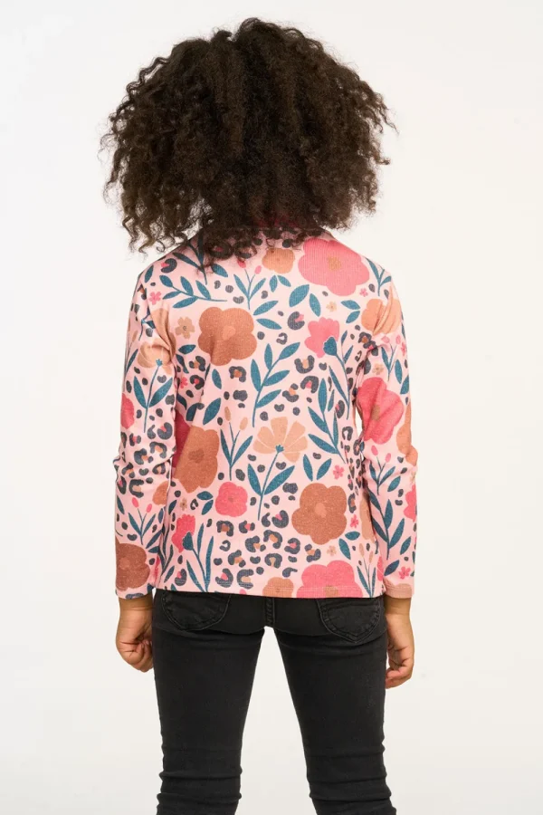 Clearance Lynn Dark Floral & Leopard Print Mock Turtle Neck Kids Girls