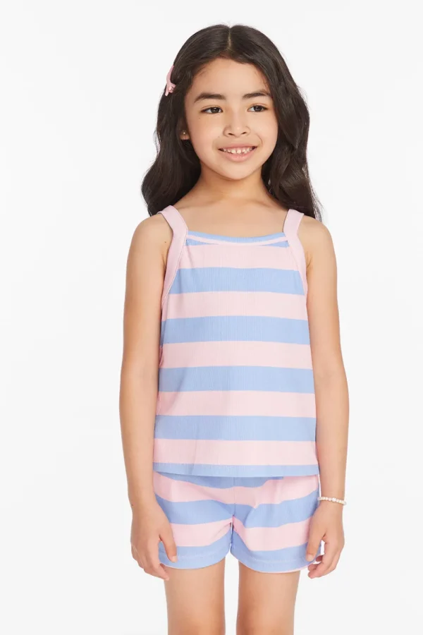 Clearance Mae Bubblegum Stripe Girls Tank Top Kids Girls