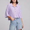 Hot Marine Crop Button Down - Digital Lavender Women Loungewear | Tops