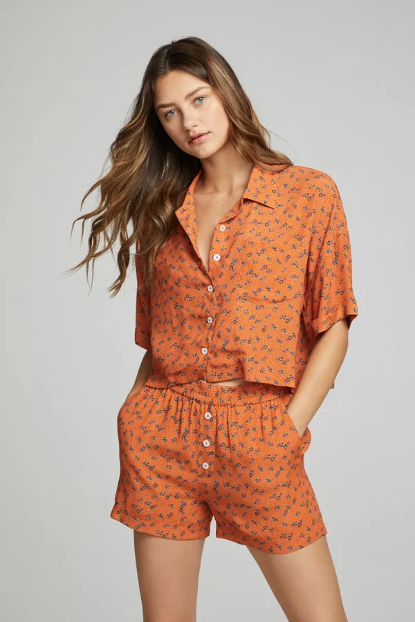 Flash Sale Marine Crop Button Down - Tigerlily Floral Print Women Loungewear | Tops