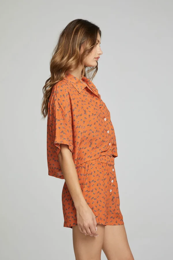 Flash Sale Marine Crop Button Down - Tigerlily Floral Print Women Loungewear | Tops