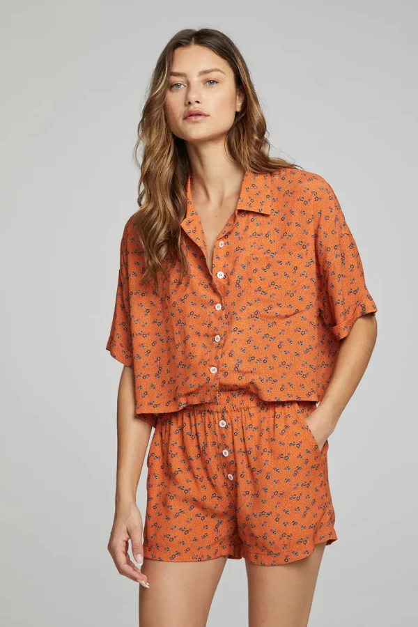 Flash Sale Marine Crop Button Down - Tigerlily Floral Print Women Loungewear | Tops