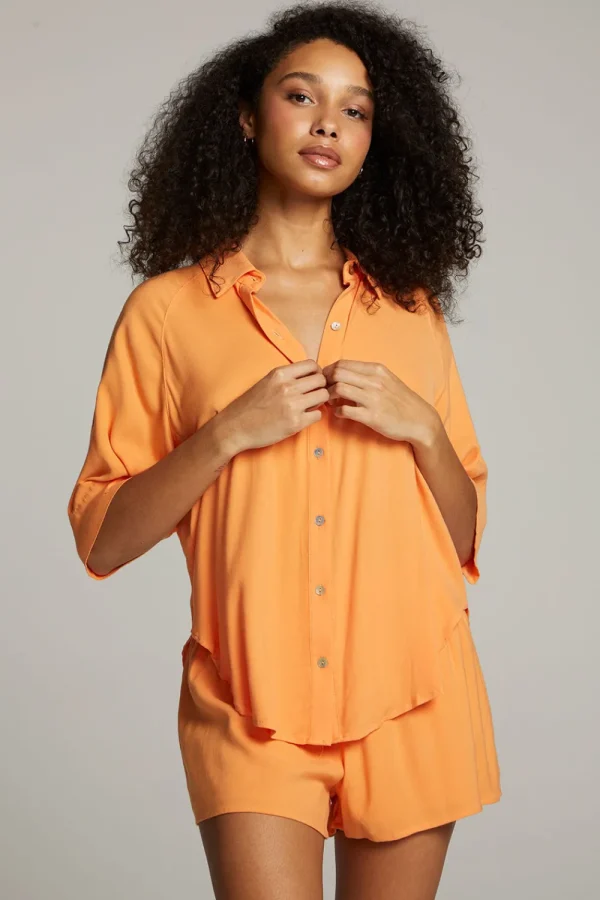 Online Marlin Tangerine Button Up Women Loungewear | Tops